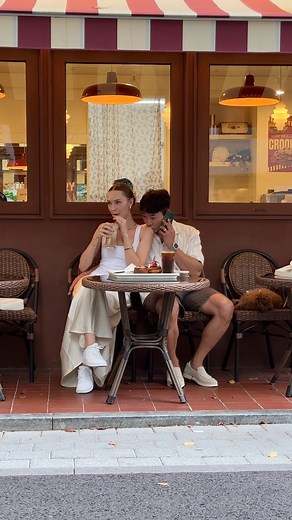 NATALIE - creator | model South Korea on Instagram: "when he’s busy but still pays attention to you❤️🔒 . . . #couplegoals #couple #internationalcouple #coupleoutfits #ootd #ootdfashion #matchoftheday #trip #coupletrip #koreanstyle #koreanfashion #coffeedate #coffeeholic #couplereels #relationships #korea #한국"