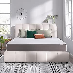 Amazon Basics Memory Foam Mattress, Soft Plush Feel, Breathable, 12 Inch, King, White/Grey