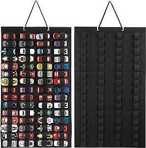 Hanging Storage Organizer for Toy Cars Felt Display Case Hold Up 60 Toy Cars (Without Accessories)(Black)
