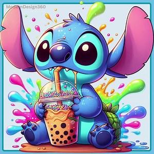 Stitch Drinking Boba Watercolor Splash, Clipart Images, Graphics and Artwork, Rainbow Aesthetic, PNG Cute Spring Images - Etsy