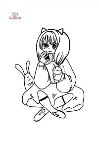 Anime Girl Eating colouring page ♥ Online and Print for Free!