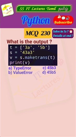 Python MCQ 230 - Quiz, Test Your Skills #python #pythonprogramming#pythoninterview #shorts #trending