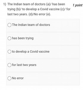 1) The Indian team of doctors (a)/ has been trying (b)/to devel... | Filo