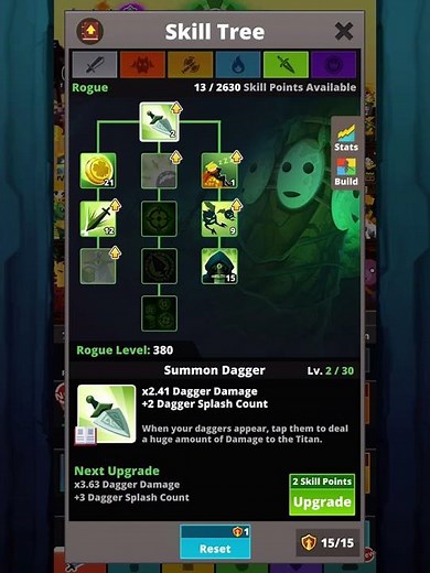 Tap Titans 2, 2630 skill points setup, 103k max stage