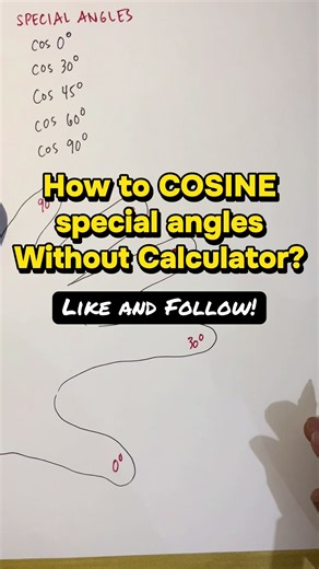 99% of students still use a calculator for this... 👀 Learn how to find cosine of special angles in seconds using a simple trick you'll never forget. 🤯 Save this before your next math exam 📚 Follow for more math hacks that actually make sense! 🚀 #MathTok #STEM #Trigonometry #studytok #MathHacks
