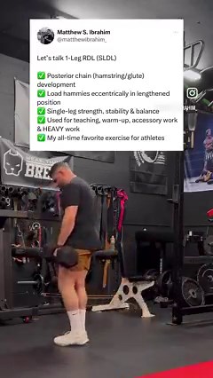 Let’s talk 1-Leg RDL (SLDL) ✅ Posterior chain (hamstring/glute) development ✅ Load hammies eccentrically in lengthened position ✅ Single-leg strength, stability & balance ✅ Used for teaching, warm-up, accessory work & HEAVY work ✅ My all-time favorite exercise for athletes #SLDL #RDL #hamstrings #hamstringworkout #hamstringstrength #strengthandconditioning #sportperformance #athleticperformance | Matthew Ibrahim - Coach | Facebook