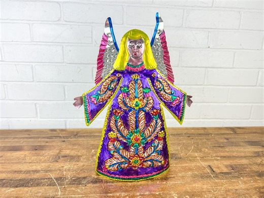 Hand-painted Mexican Tin Angel | Valdez Mexico Folk Art | Punched Tin Christmas Angel With Taper Candle Holder | Colorful Tin Ornament - Etsy