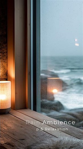 Cozy Seaside Cabin Window – Gentle Rain & Waves (10s Short Ambience)