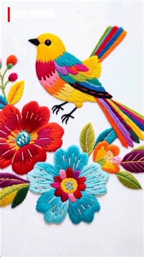 🌈🐥Colorful Bird Embroidery Design💖 |Satisfying Hand Stitching Art🧵✨ #shorts