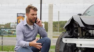 A man calling car mechanic insurance assistance after car accident