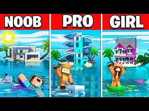 NOOB vs PRO vs GIRL FRIEND REALISTIC MINECRAFT ISLAND HOUSE BUILD BATTLE! (Building Challenge)