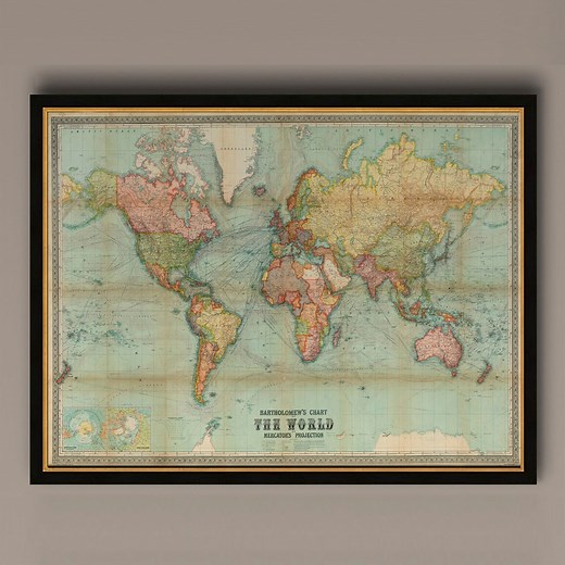Vintage World Map Print: 1914 Mercator Projection Atlas - Etsy