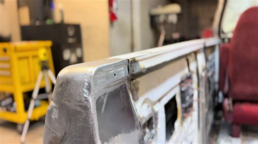 A few of the smaller details kept in mind while working on the suicide doors. The body line was extended onto the c pillar of the cab (iykyk), and since the swing arc of the rear door would have made the top edge of the door bind, we just did a simple angle cut and added a filler to fill the gap. #suicidedoors #crewcabdually #obs #obschevy #slammed