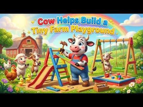 Cow Helps Build a Tiny Farm Playground | Tiny Farm Building Adventure Fun & Nursery Rhyme for Kids