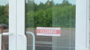 Sign we are open after covid. We Are Open Sign on the Glass Door