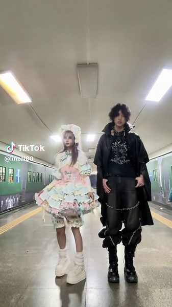 linzai00 (@linzai00) - Vibrant OOTD Styles: Pastel Dress Meets Gothic Fashion