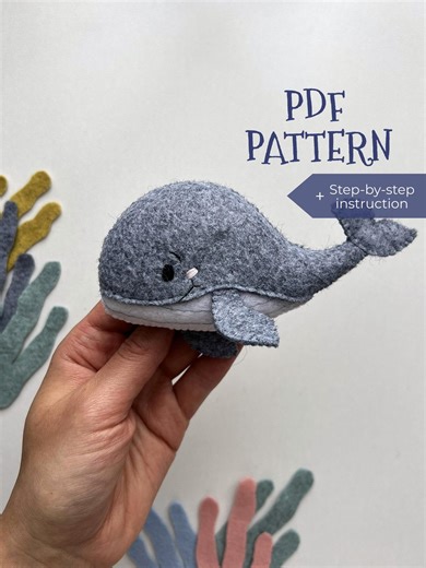 Whale PDF Pattern. Sewing PDF Pattern and Tutorial Felt Ocean Animal. DIY Felt Toys - Etsy