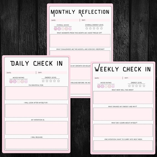 Daily Weekly Monthly Check in Template PDF | Therapy Reflection Worksheet | Self Care Planner - Etsy
