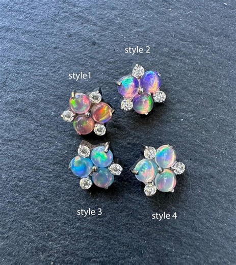 Titanium Opal Labret Studs Earrings • Conch • Tragus • Helix • Rook • Cartilage Studs • Flat Back Earrings • Internally Threaded Earrings - Etsy