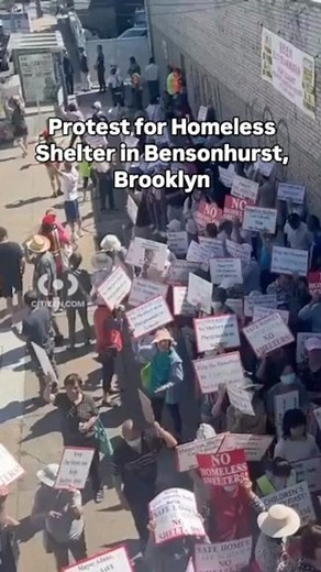 A large group of people are protesting for a homeless shelter in #Bensonhurst, #Brooklyn. #citizen #citizenapp #protest #brooklynnyc #nyc | Citizen | Facebook