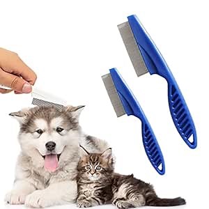 2 Pack Multifunctional Pet Comb, Upgrade Pet Grooming Brush Fine Magic Tear Stain Removal, Fine-Tooth Stainless Massage Comb Kit for Small Puppies and Dogs (Blue)