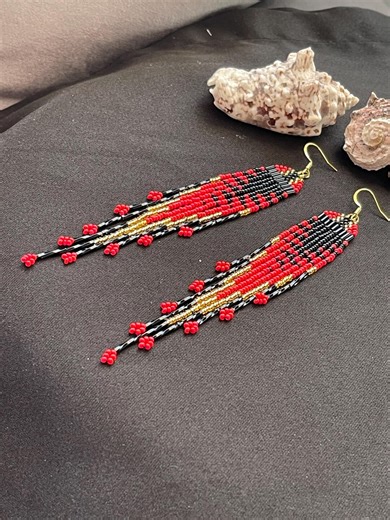 Beadwork Earrings, Long Earrings Beaded Earrings Ethnic Earrings American Native Seed Beads Earrings Fringe Earrings Boho Earrings - Etsy