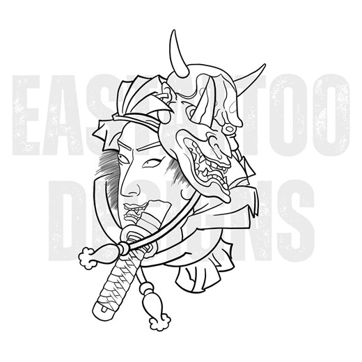 Japanese Samurai Oni Mask Tattoo - Warrior Demon Katana Digital Download Flash - Etsy