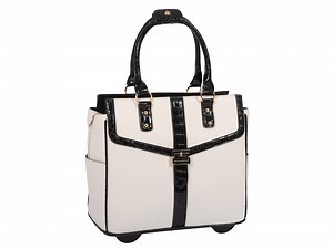 Rolling Briefcase With Wheels: White & Black Work Tote Bag for Women | Laptop | Computer Bags - Etsy