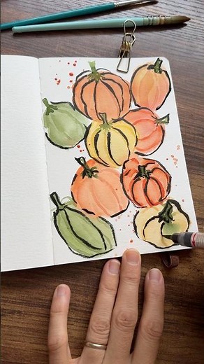 Painting easy watercolor pumpkins with mixed media