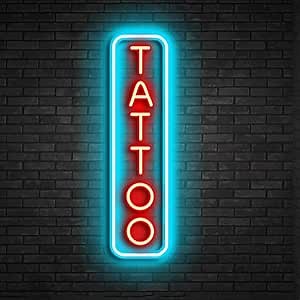 Dimmable Tattoo Neon Sign,LED Reusable Neon Signs,Arylic Ice Blue Tattoo Shop Sign with Dimmer for Tattoo Salon, Studio, Shop Plaque,Tattoo Gifts for Friends,17x6in(Ice Blue+Red)