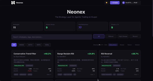 Meet NEONEX — built by an XDOG community dev for the X Layer AI Hackathon.A GitHub for trading strategies on @XLayerOfficial.Describe an idea → get an AI-generated Python strategy → backtest → optimize → explain → publish → fork.All in one seamless flow.From PnL to Sharpe, drawdown to win rate, validate everything before you ship.Strategies aren’t just code anymore. They’re verifiable, reusable, and evolving assets.Explore. Fork. Iterate. Repeat.Build X. Keep building. 🚀#XDOG #BuildOnXLayer
