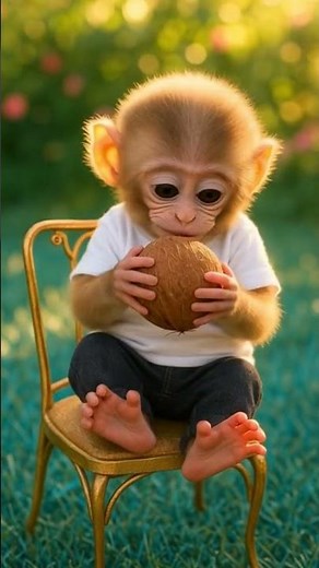 Cutest Baby Monkey Ever! 🐒 Tiny Monkey Holding Coconut | Ultra Realistic Nature #youtubeshorts