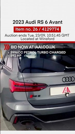 In 3 days this 2023 Audi RS 6 Avant is gone! Auction ends Tues., 23/9, 10:51 GMT.📍Winsford UK #iaai