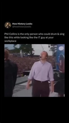 History Facts & Stories on Instagram: "In his early years, Phil Collins was instantly recognizable for his clean-cut, approachable look — a sharp contrast to the flamboyant rock stars of the 1970s. Short-cropped hair, a boyish face, and a modest, almost understated stage presence gave him a kind of everyman appeal. On stage, he often wore casual shirts or simple jackets, letting the music — not extravagant costumes — do the talking. Behind the drum kit, his focused expression and rhythmic precis