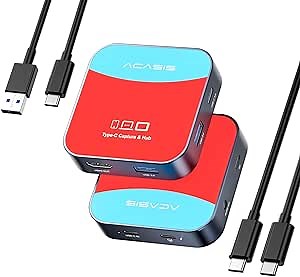 Capture Card for Nintendo Switch, ACASIS Capture Card & Docking Station 2-in-1, 1080P 60FPS Video Capture Card for Nintendo/Streaming/Meeting, 2*USB-A 3.0 (USB c Capture Card)