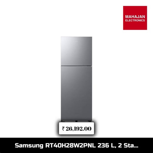 Stay cool, stay fresh! ❄️✨ Meet the Samsung RT40H28W2PNL – your perfect kitchen companion. With a spacious 236 L capacity and a sleek silver design, this 2 Star Digital Inverter Frost Free Refrigerator keeps your food fresher for longer. Enjoy the benefits of energy efficiency and smart storage that seamlessly fits into your daily routine. Perfect for your family gatherings or cozy meals, it’s more than just a refrigerator; it’s a lifestyle upgrade! 🥳🍏 Transform your kitchen experience for jus
