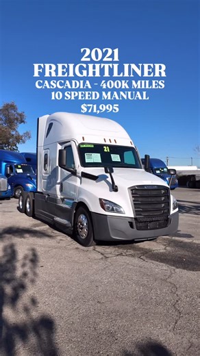 Fontana Truck Outlet on Instagram: "2021 Freightliner Cascadia 126 $71,995 400,000 Miles Detroit DD15 Engine - 455 HP 10 Speed Manual Transmission ⭐️ Stock #7182 📍Location: Fontana, CA 14652 Valley Blvd Fontana, CA 92335 ✅Financing Available ✅Zero Down Payment Available ✅Trade-Ins Are Welcome ✅Fleet Owned and Maintained ✅Ready To Hit The Road"