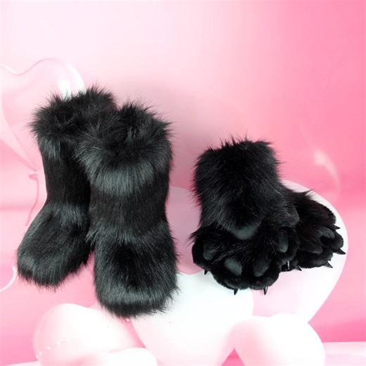 Furry Black Paw Gloves and Shoes Set | Fursuit Cosplay Accessories | Black Handpaw & Feetpaws - Etsy