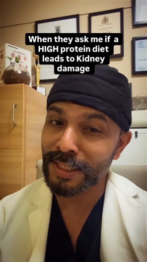 Dr. Vinod Kumar FRCS(Tr&Orth), Dip Sports Med, CPT- NASM on Instagram: "🚫 MYTH: High-protein diets damage your kidneys ✅ FACT: In healthy individuals, higher protein intake does not cause kidney damage. Your kidneys are designed to handle protein—it’s literally their job. What does matter: • Existing kidney disease ⚠️ • Overall calorie balance • Hydration 💧 • Protein quality, not fear As an orthopaedic surgeon, I see this myth stopping people from building muscle, protecting joints, and recove
