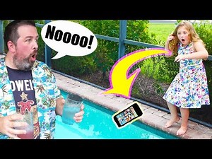 Ava drops MY DAD'S iPhone in THE SWIMMING POOL PRANK!! Funny!