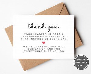Printable Leader Thank You Card, Thank You Card for Boss, Leader Appreciation, Boss Gift, Leader Gift, Chief Gift, Chief Thank You Card - Etsy