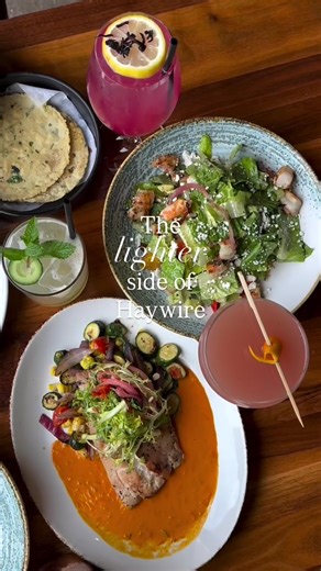 At Haywire, we believe in culinary inspiration from all corners of Texas which means a plethora of fresh herbs, vegetables, and seafood. 🌿 Keeping your resolutions shouldn’t be boring; big, bold, and truly Texan flavors are waiting for you! 🤠🙌 🍹Pair your meal with one of our mocktails to enjoy Dry January! Visit the link in our bio to make your reservation. #haywire #haywirerestaurant #texas #healthyfoods #healthyeating