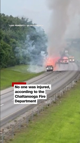 Truck catches fire, setting off fireworks on highway