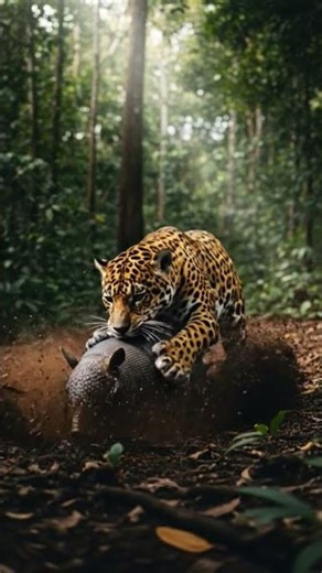Jaguar Snatches Armadillo