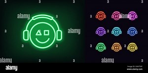 Outline neon gamer icon. Glowing neon emoticon gamer with headphones, esports geek logo. Gaming emoji, esports emoticon, arcade console video games. V Stock Vector Image & Art - Alamy