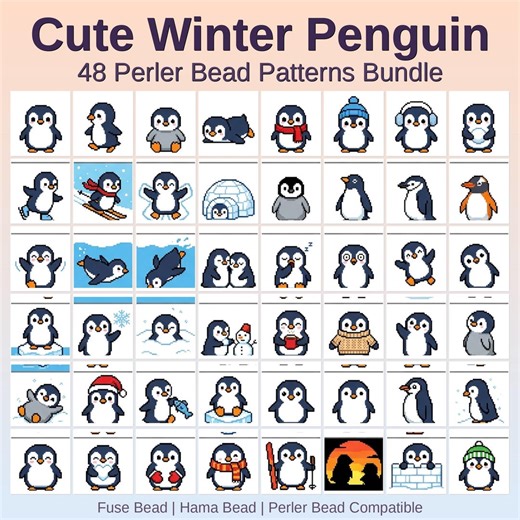 Winter Penguin Perler Bead Patterns Bundle, 48 Designs (PDF Digital Download) - Etsy