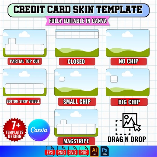 Credit Card Skin Template Canva, Credit Card Sticker, Debit Credit Card Template Svg,card Cover Svg for Cricut, Canva Drag and Drop Template - Etsy