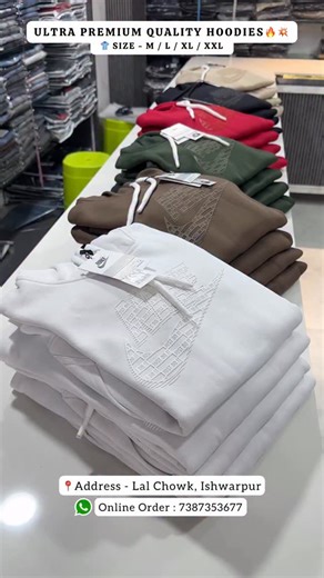 PORWAL MENS WEAR on Instagram: "📲 For Order Only Whatsapp - 7387353677 / 8956553677 PREMIUM HEAVY QUALITY HOODIES ✨🔥 👕 SIZE - M(38 / L(40) / XL(42) / XXL(44) 👉🏻 1 PIECE RATE : ₹750/- ✅ 📦Delivery All Over INDIA (Shipping Charges ₹50/- Extra) 🏬 Store Address - Lal Chowk, Islampur —————————————————— ❌ No COD ✅Prepayment —————————————————— 📌 There might be slight color variations due to light setting and screen resolution. #winterwear #hoodiesformen #mensfashion #menswear #hoodie"