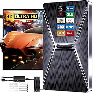 2024 Best TV Antenna Indoor, 1100+ Miles 2X Outdoor Long Range, Digital Antenna for Smart TV Indoor, HD TV Antenna Amplified Strongest Signals 360°, 4K 1080p All TV's, Longer Cable, SDDB