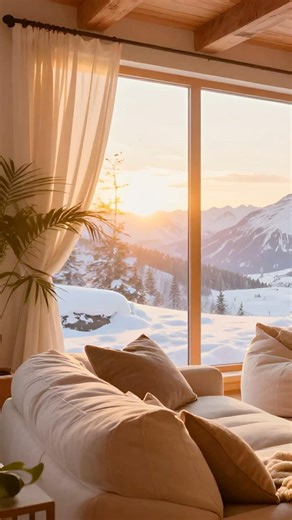 Luxury Winter Cabin ❄️ Fireplace & Snowy Mountains #shorts
